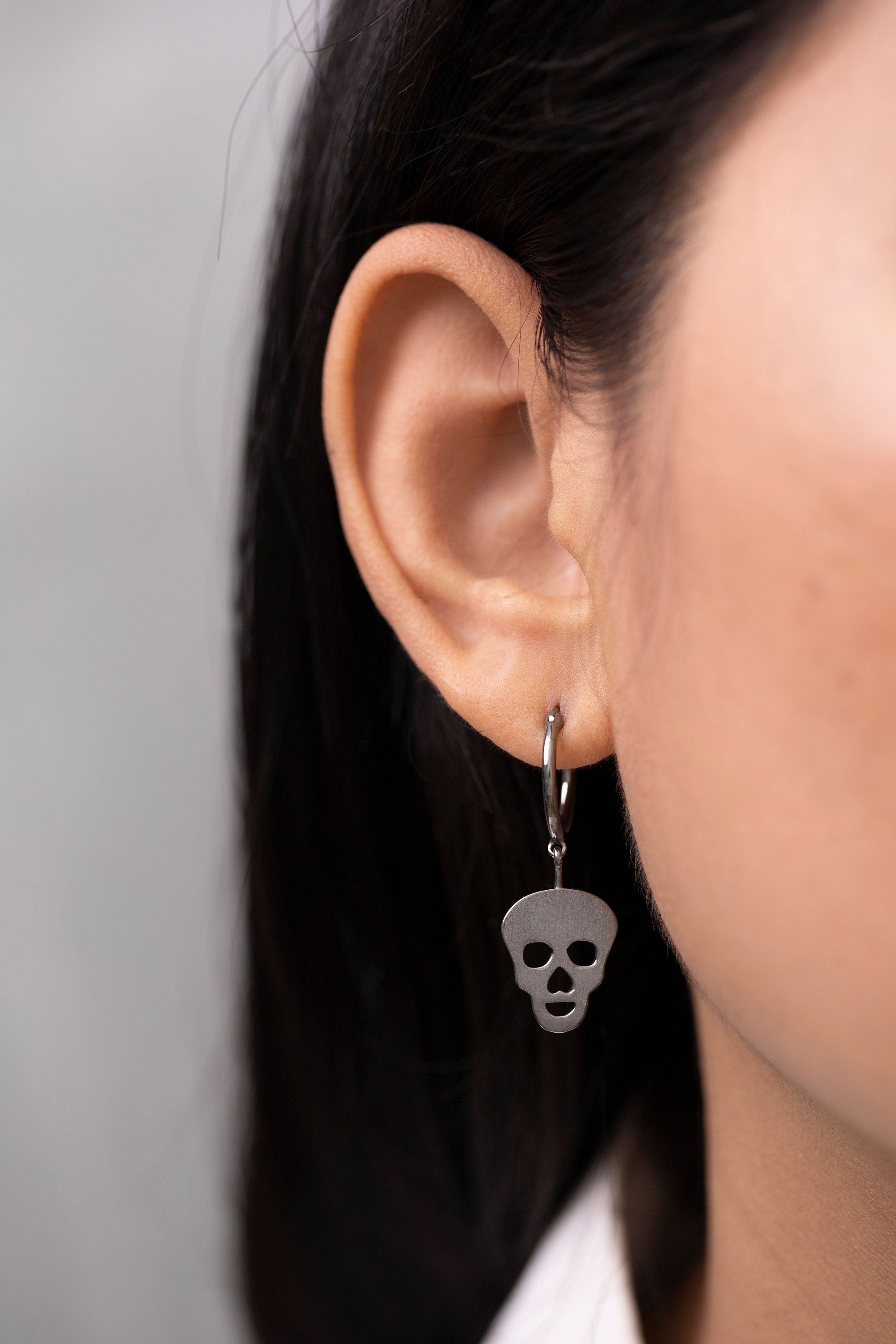 Halloween Skull Earrings, Dangle Drop Skull Hoop Earrings, Skeleton Earrings, Huggie Earrings, Gothic Earrings, Valentinus's Day Gift